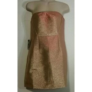 Express Dress Ladies 2 Gold Strapless‎ Mini Metallic Glitter Barbie